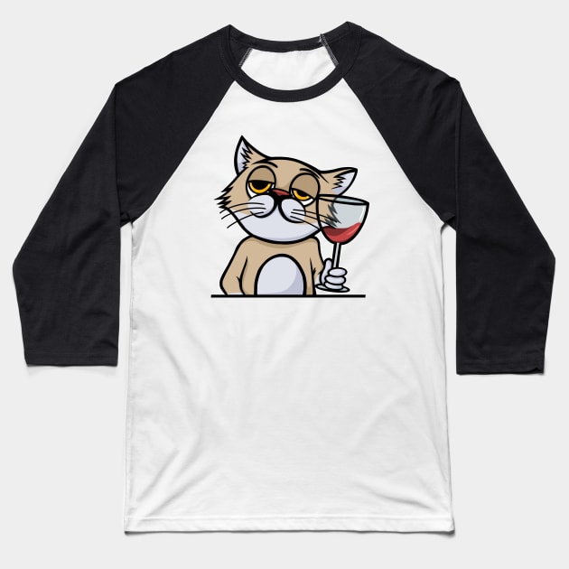 Pawr Me Some Wine | Cat enjoying a glass of red wine Baseball T-Shirt by Malinda